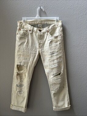 NSF Cream Distressed Slim Straight Jeans 25